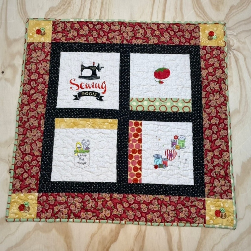 Handmade Sewing Room Quilted Wall Hanging Embroidery Charlotte Buck 2016 29x27